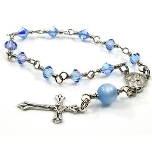 Mary Jesus One Decade Rosary,  Moonglow Bead, Wire Wrapped